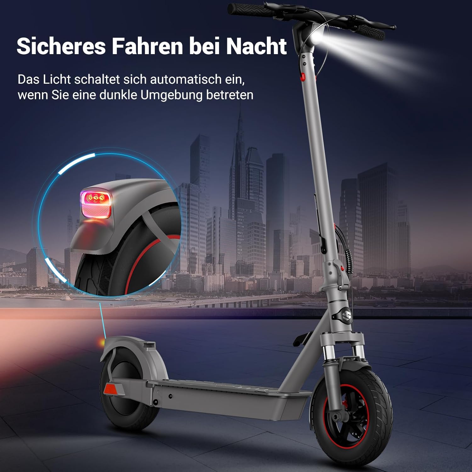 SISIGAD E Scooter 10 Inch Electric Scooter Adult with Double Suspension and App, Electric Scooter Adult 450 W Motor 36 V 10.4 Ah Battery 20 km/h Speed, E Scooter with Double Brake Shock Absorber – Bild 5