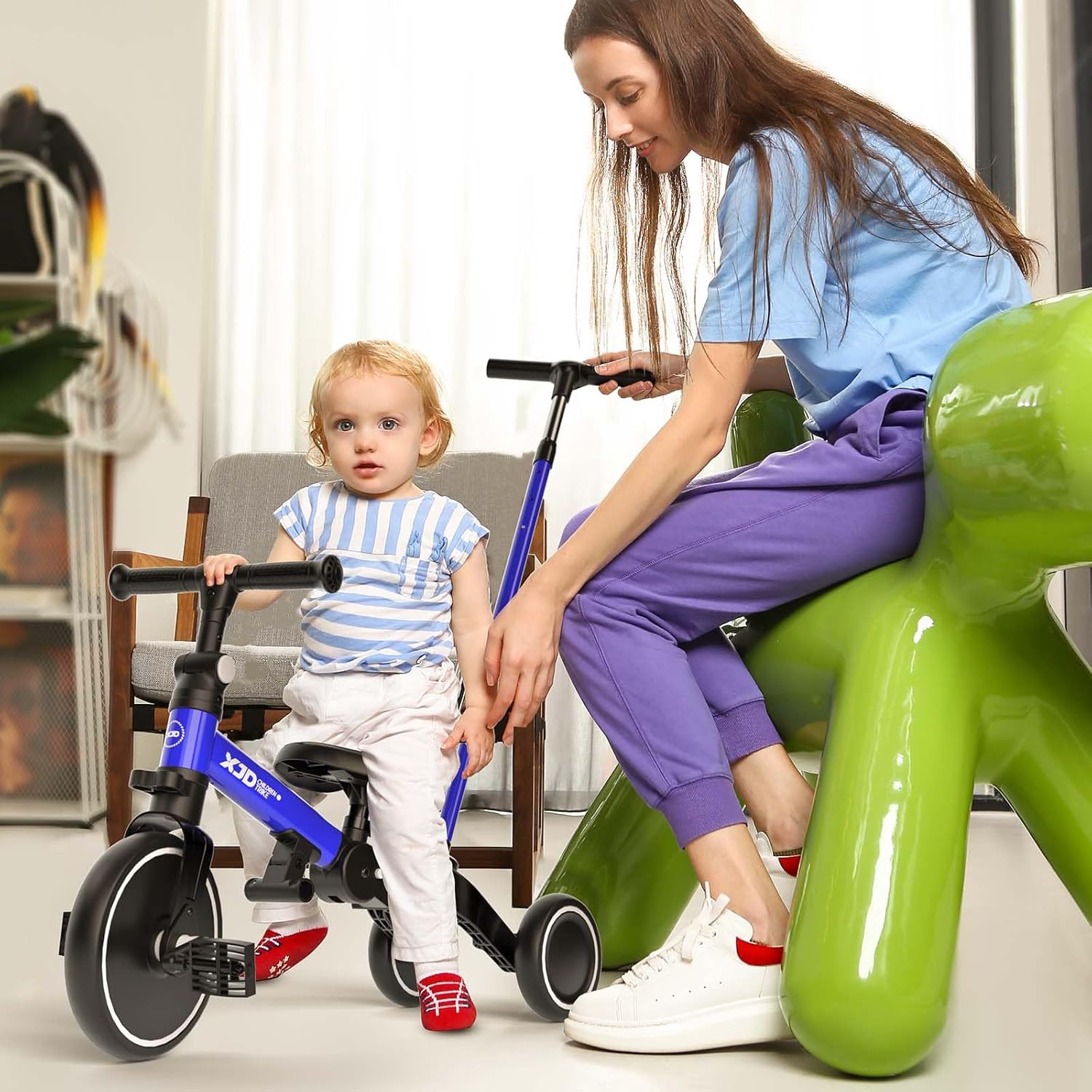 XJD 5-in-1 Tricycle, Balance Bike from 1 Year with Push Bar for Children from 1-4 Years, Balance Bike with Removable Pedals and Adjustable Seat, Children's Tricycle, Baby Bicycle (Blue) – Bild 7