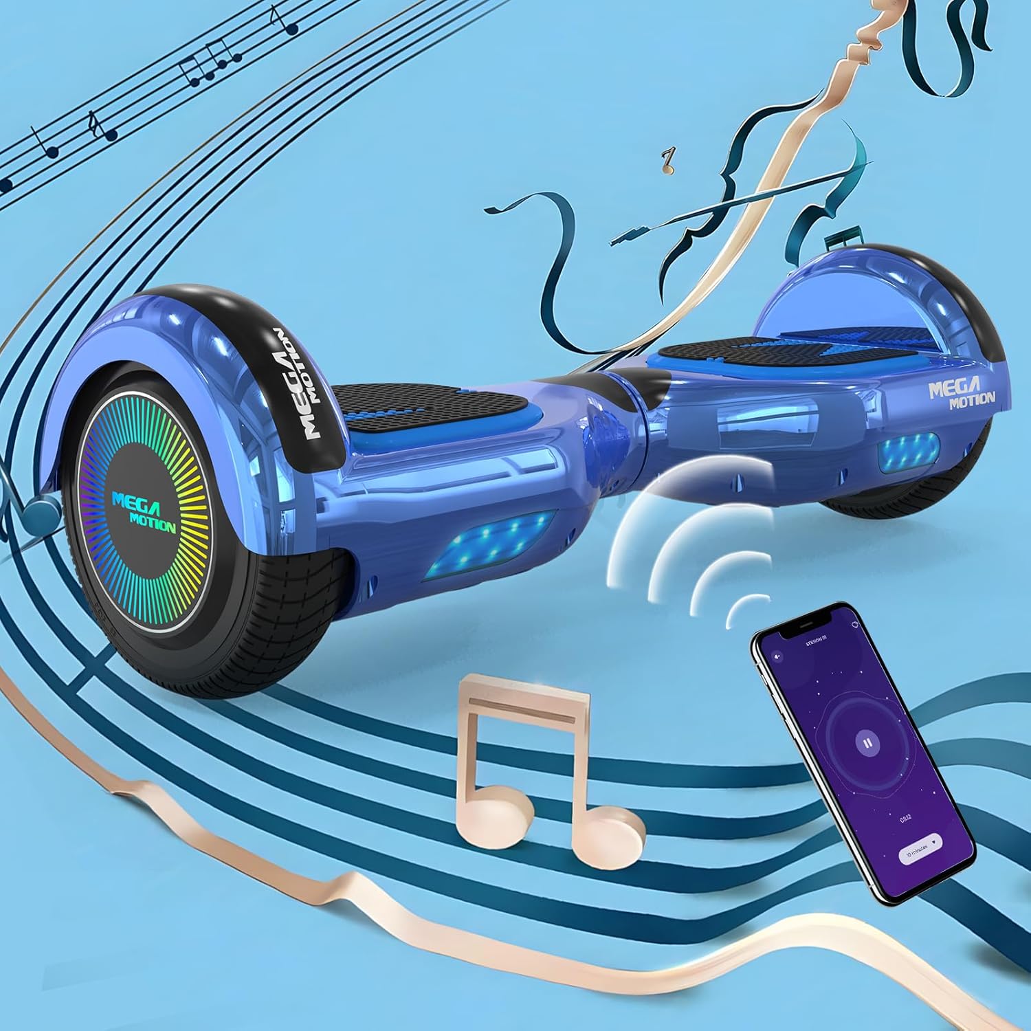 MEGA MOTION Hoverboards für Kinder, 6.5 Zoll Zweirad Selbstbalancierendes Hoverboards mit Bluetooth Lautsprecher, Kommt mit cool leuchtendem Rad, mit LED-Leuchten, Geschenk für Kinder und Jugendliche – Bild 3