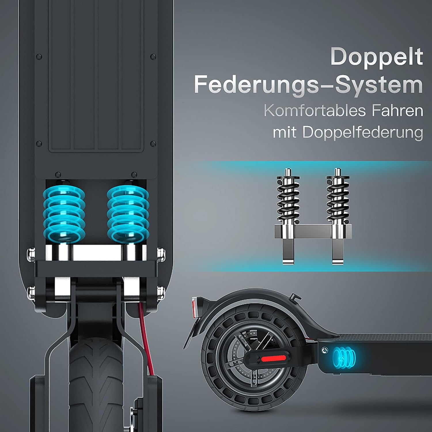 E Scooter with Road Legal, 40 km Range, 10 Inch Honeycomb Tyres, High-Quality Suspension, ABE Electric Scooter, 20 km/h, Dual Brake System, Max Tyres, Electric Scooter for Adults – Bild 6
