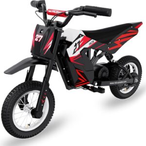RCB TECH R9X Children’s Electric Motorcycle with Powerful Motor, 3 Speed Modes, Max 25 km/h, 36 V/5.2 Ah Battery, Range 17 KM, 12 Inch Pneumatic Tyres, Moto Cross Bike for Children