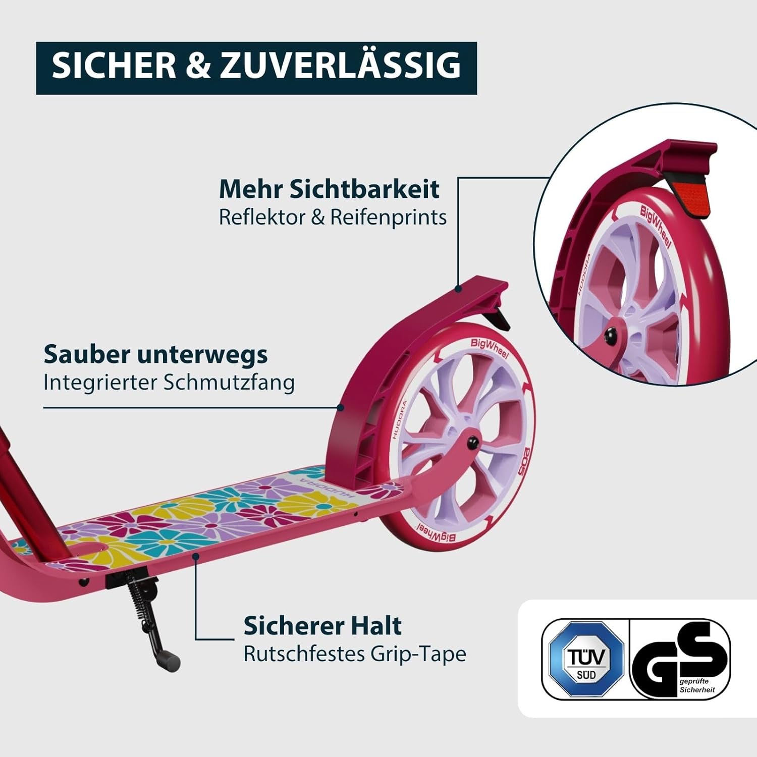 HUDORA BigWheel 205 Advanced Scooter - Daydream Edition - for up to 100 kg - Height-Adjustable & Foldable Scooter - Kick Scooter for Children/Teenagers & Adults – Bild 6