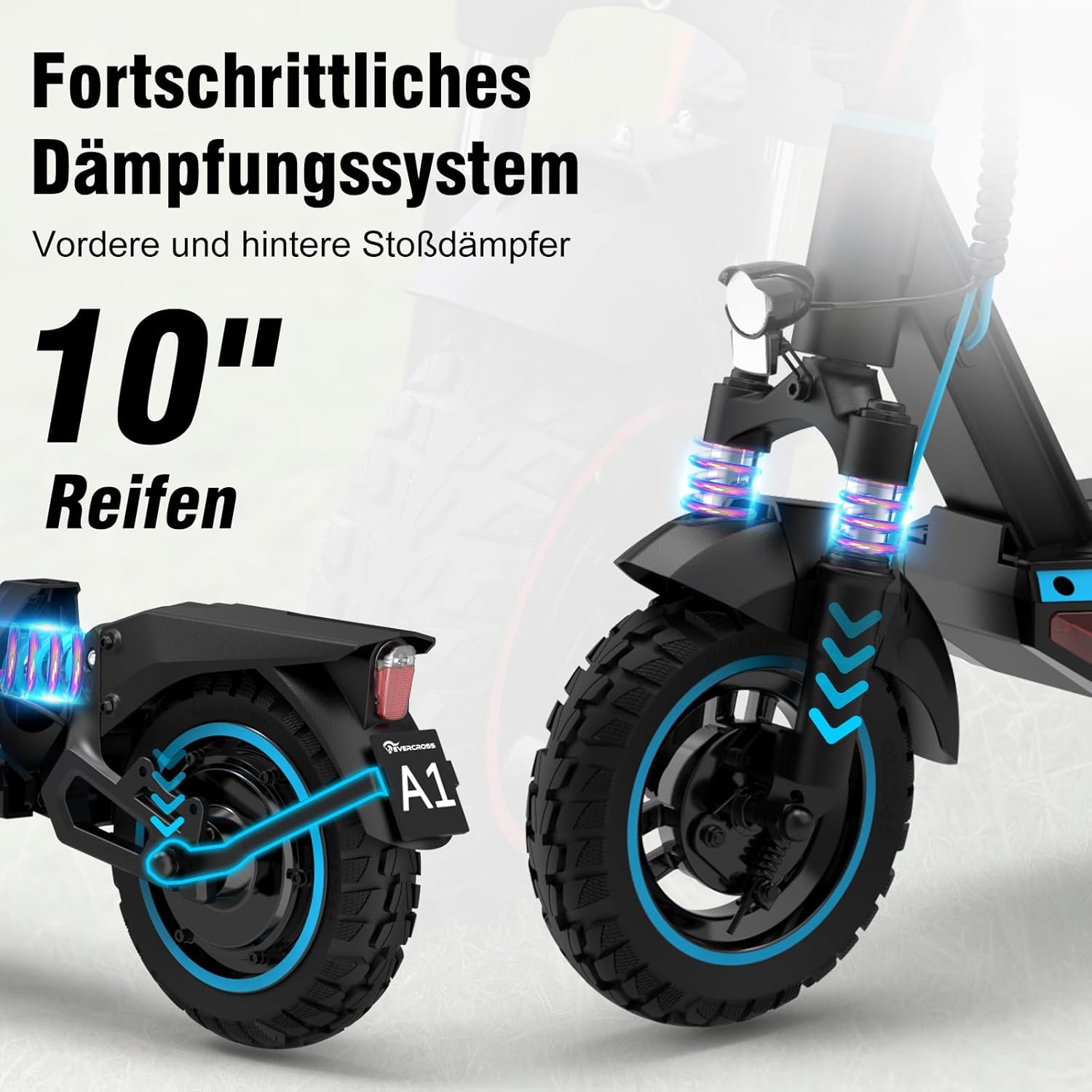 EVERCROSS A1 E-Scooter mit Straßenzulassung (ABE), 500W Motor, 10 Zoll Offroad Vakuumreifen, 46,8V 716,04WH Akku bis 70 km Reichweite, Faltbarer Elektroroller für Erwachsene mit App & LED-Display – Bild 5
