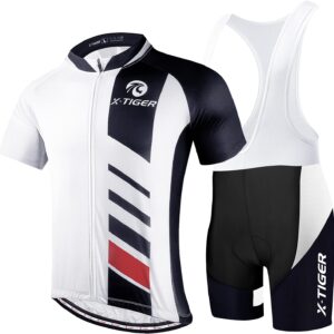 X-TIGER Men’s Cycling Jersey, Short Sleeve Set with 5D Gel Padded Shorts, Cycling Clothing Set for Mountain Biking