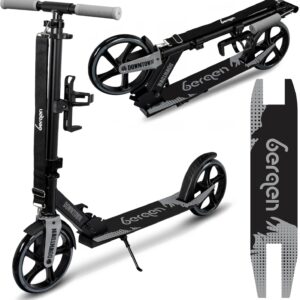 Bergen City Scooter, Children’s Downtown Scooter – Folding Scooter, Aluminium, Large 200 mm Wheels, Height Adjustable, from 6 Years, Adults up to 100 kg, Bottle Holder & Replacement Grip