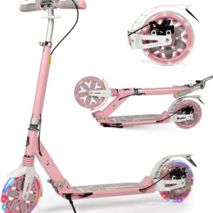 Kick Scooter, Kick Scooter for Children Aged 8-12 Years, 200 mm Wheels, Adult Scooter with Disc Brakes, Adult Scooter with Carry Strap and Double Shock Absorption, Foldable Scooter