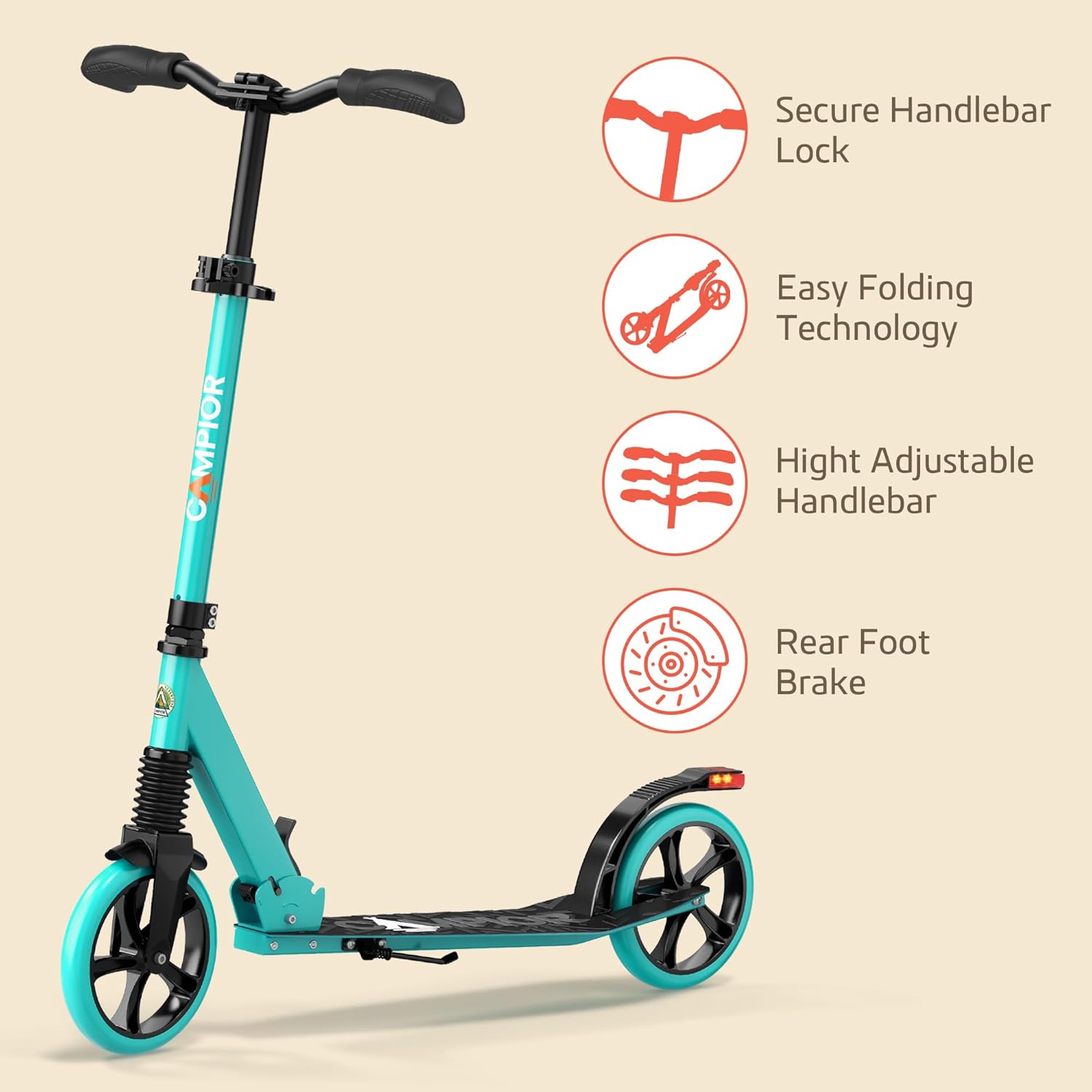 Kick Scooter for Kids Ages 6+ for Kids, Teens and Adults, Max Load 240 Lbs, Foldable 8" Wheels for Kids and Adults, with Stand, 3 Adjustable Levels – Bild 7