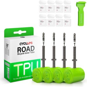 4-Pack CYCLAMI TPU Inner Tube 700×18-32C/MTB29“ 1.9-2.5 Bicycle Inner Tubes Metal Removable Presta Valve 45/60/80mm for Road Bike and Mountain Bike