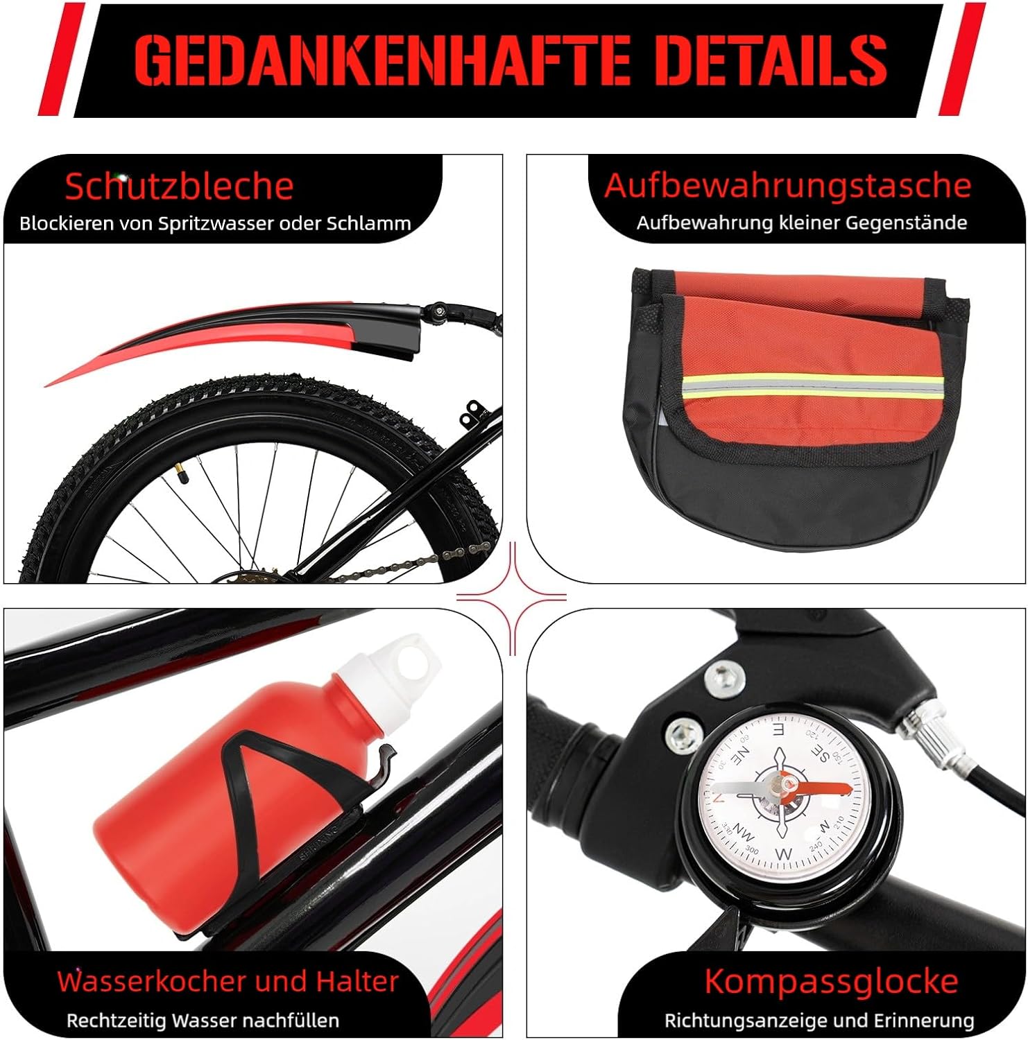 Mountain Bike 20 Inch Children's Bicycle for Boys and Girls, 7-Speed Mountain Bike with Mudguard, Water Bottle, Compass Bell, Load Capacity 85 kg, From 8-13 Years – Bild 7