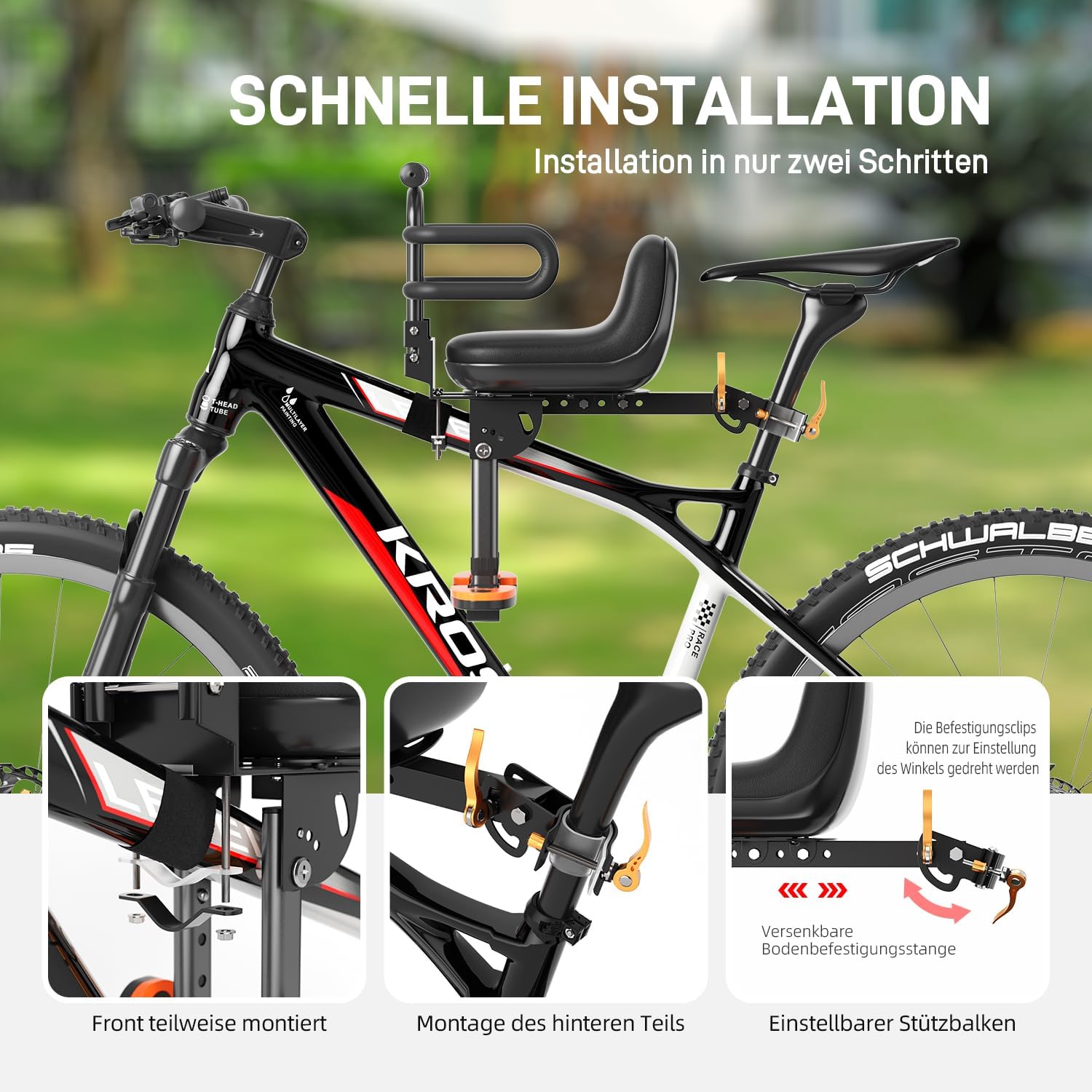 XIEEIX Mountainbike Kindersitz, Fahrrad Kindersitz Vorne, Mountainbike Kindersitz mit Einziehbaren Pedalen, Tragbarer Kinderfahrradsitz für alle Mountainbikes von Erwachsenen – Bild 5