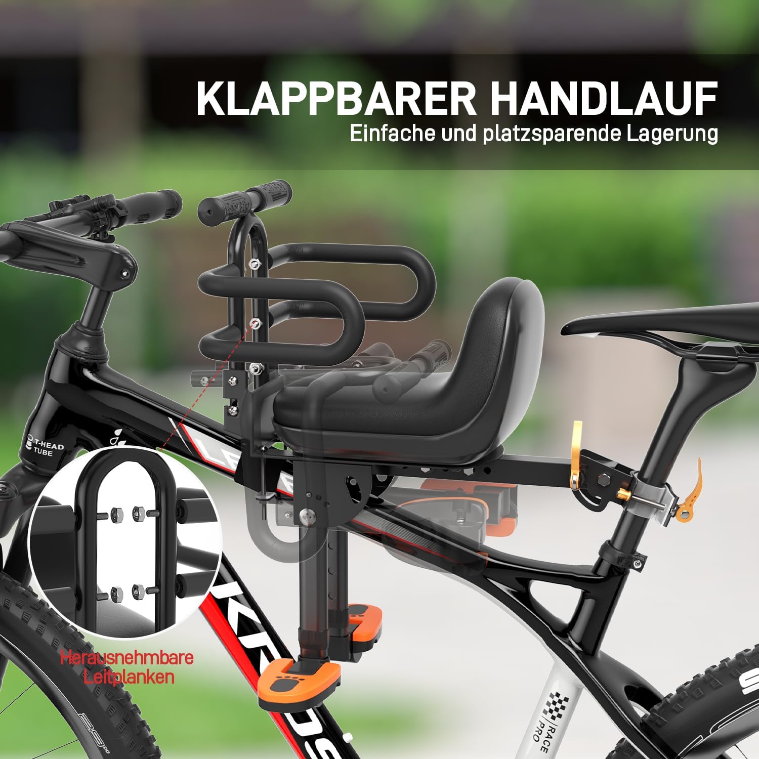 XIEEIX Mountainbike Kindersitz, Fahrrad Kindersitz Vorne, Mountainbike Kindersitz mit Einziehbaren Pedalen, Tragbarer Kinderfahrradsitz für alle Mountainbikes von Erwachsenen – Bild 3
