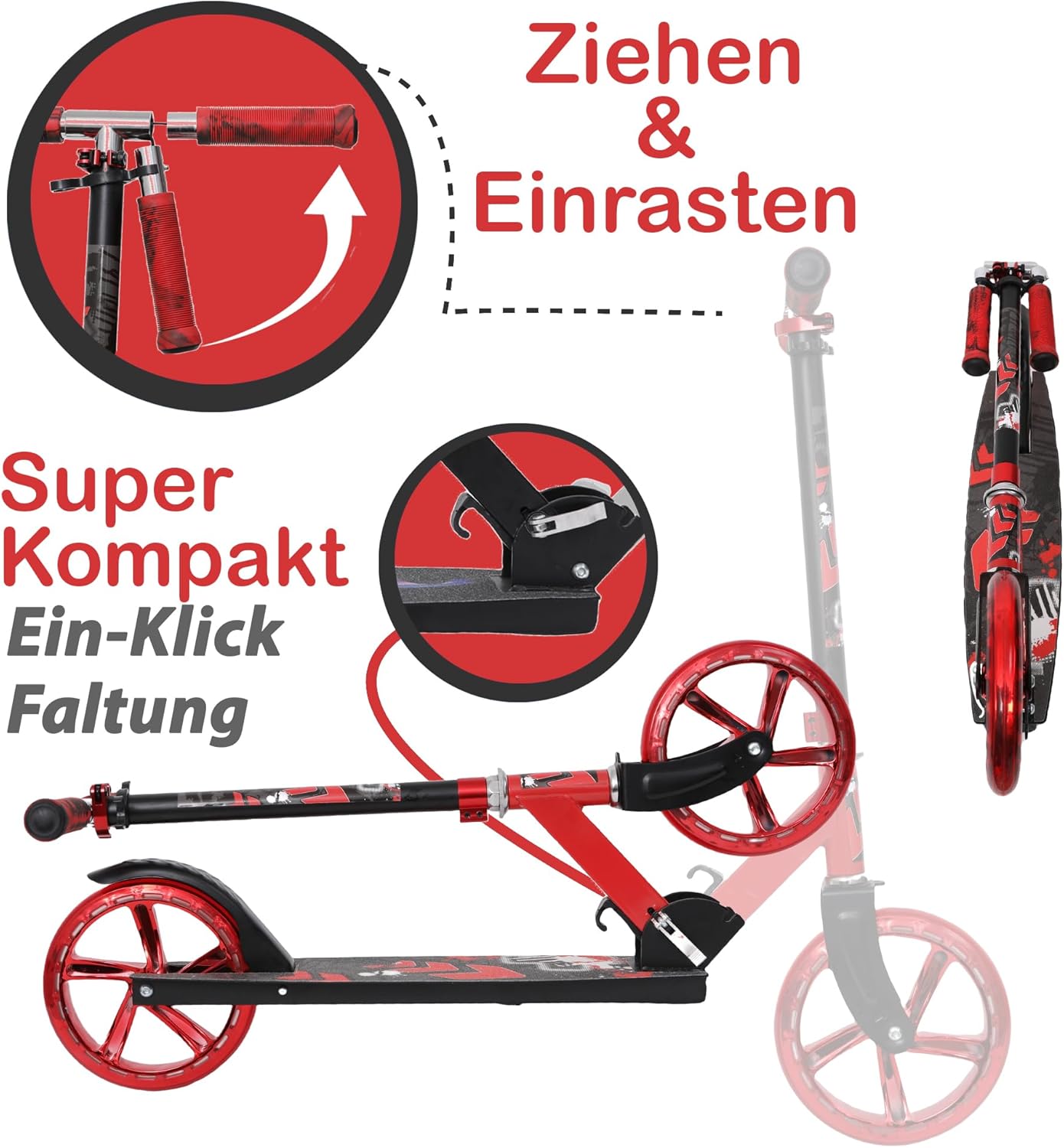 Habib Gruppe Kick Roller Children's Scooter - Foldable, 4 Levels Height Adjustable, XXL Wheels, Maximum Load 100 kg, Kick Scooter City Scooter for Large and Small – Bild 4