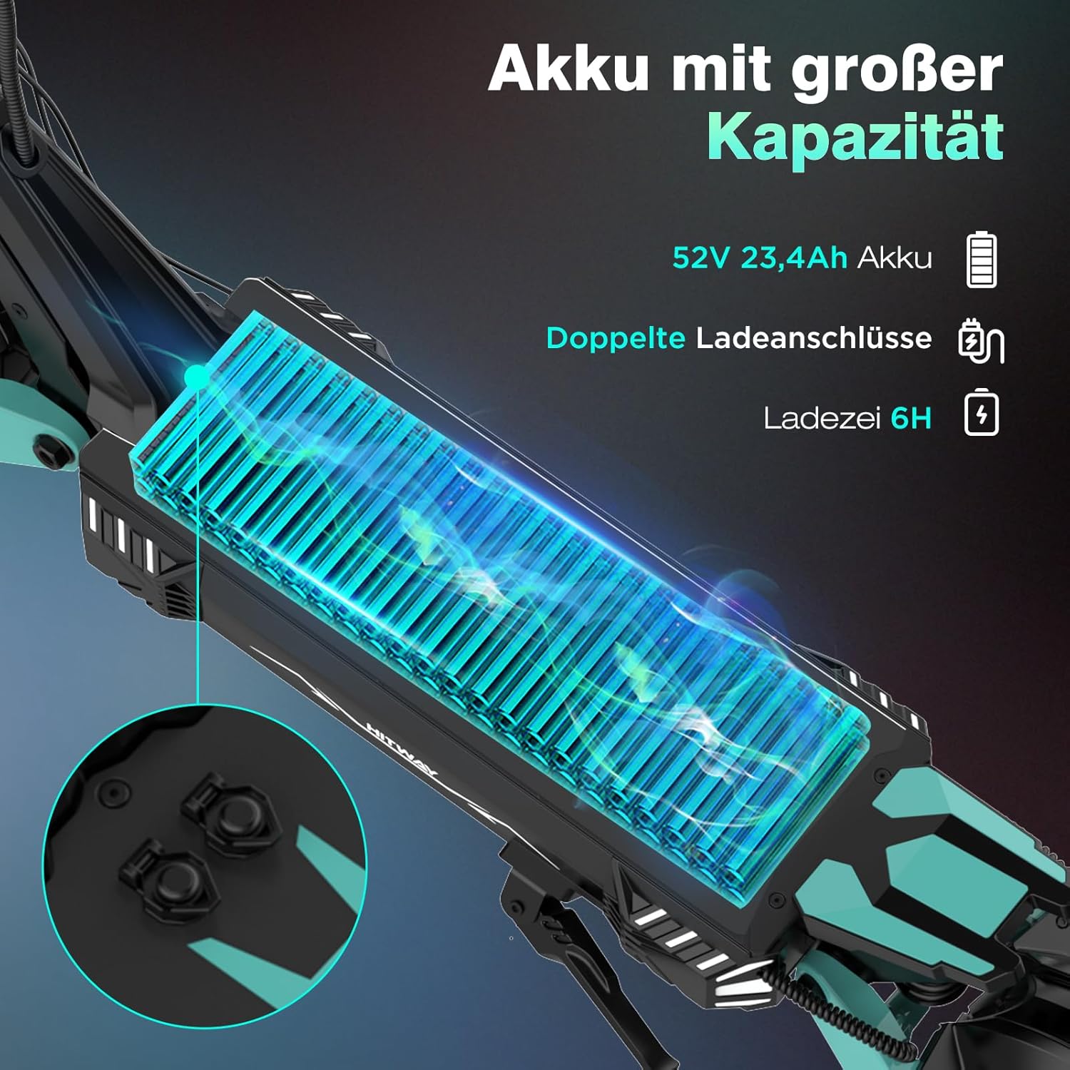 HITWAY H11 E Scooter with Road Legal, 250 W x 2 Motor Tip, 1800 x 2.130 KM, 52 V 23.4 Ah, 10 Inch Off-Road Rubber Tyres, 150 kg Max, Double Shock Absorption, Foldable E Scooter for Adults - with App – Bild 4