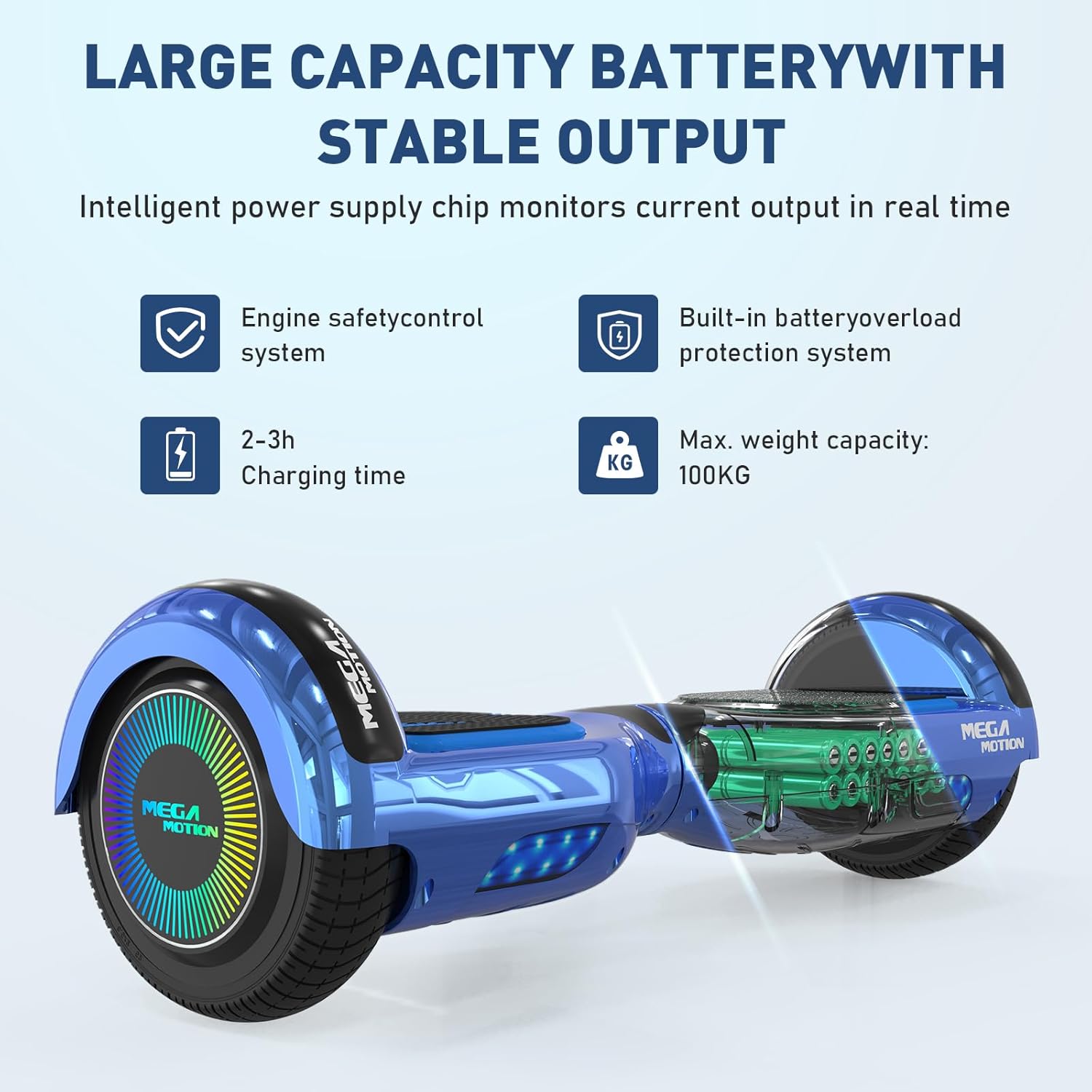 MEGA MOTION Hoverboards für Kinder, 6.5 Zoll Zweirad Selbstbalancierendes Hoverboards mit Bluetooth Lautsprecher, Kommt mit cool leuchtendem Rad, mit LED-Leuchten, Geschenk für Kinder und Jugendliche – Bild 2