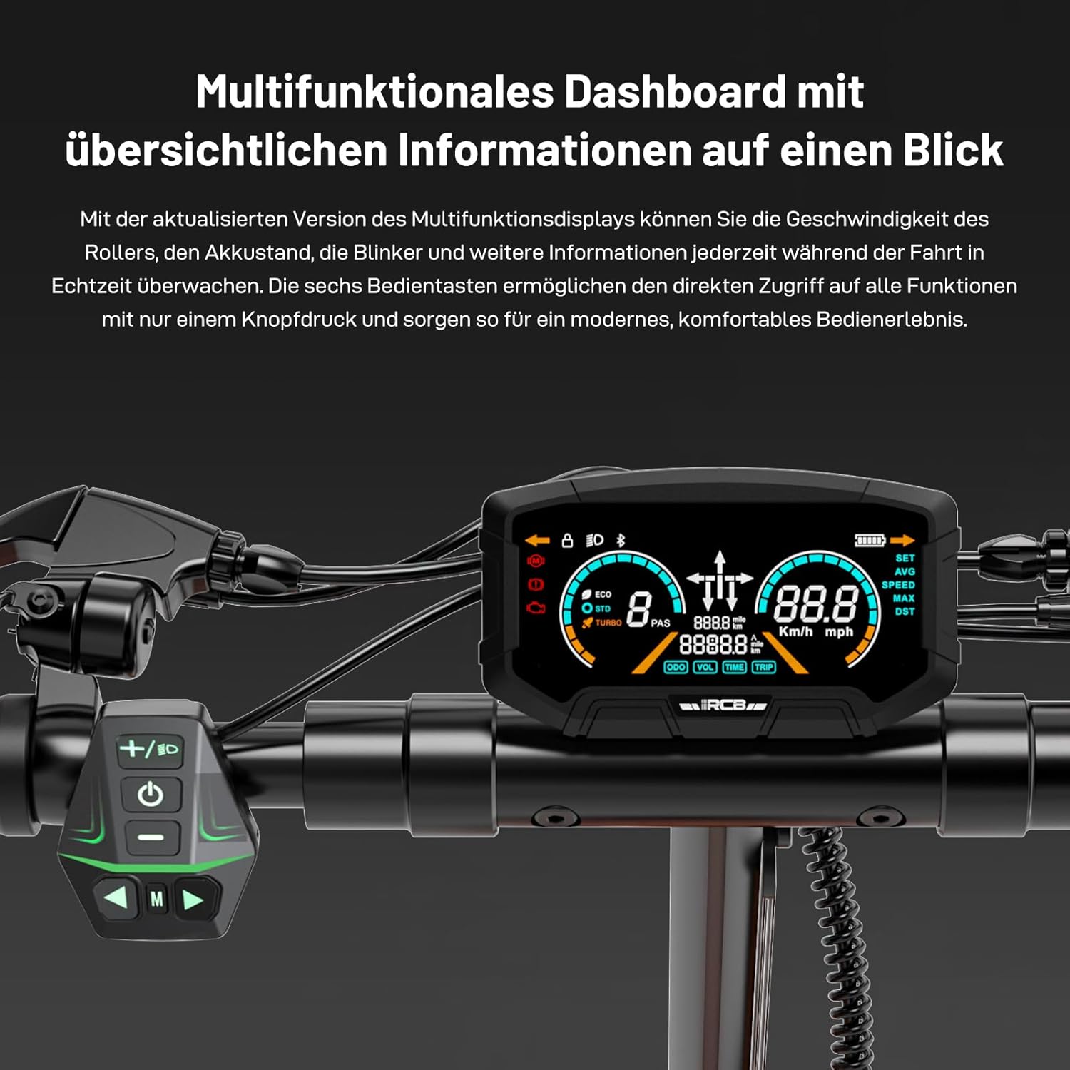 RCB D7/D7PRO(Ultra) E-Scooter, Electric Scooter for Adults with Road Approval (ABE), NFC/Indicator/App, 26% Incline 500W Motor Tip 1600.80-130 KM, 20.8-27 Ah, 10 Inch Self-Repairing Gel Tyres – Bild 13