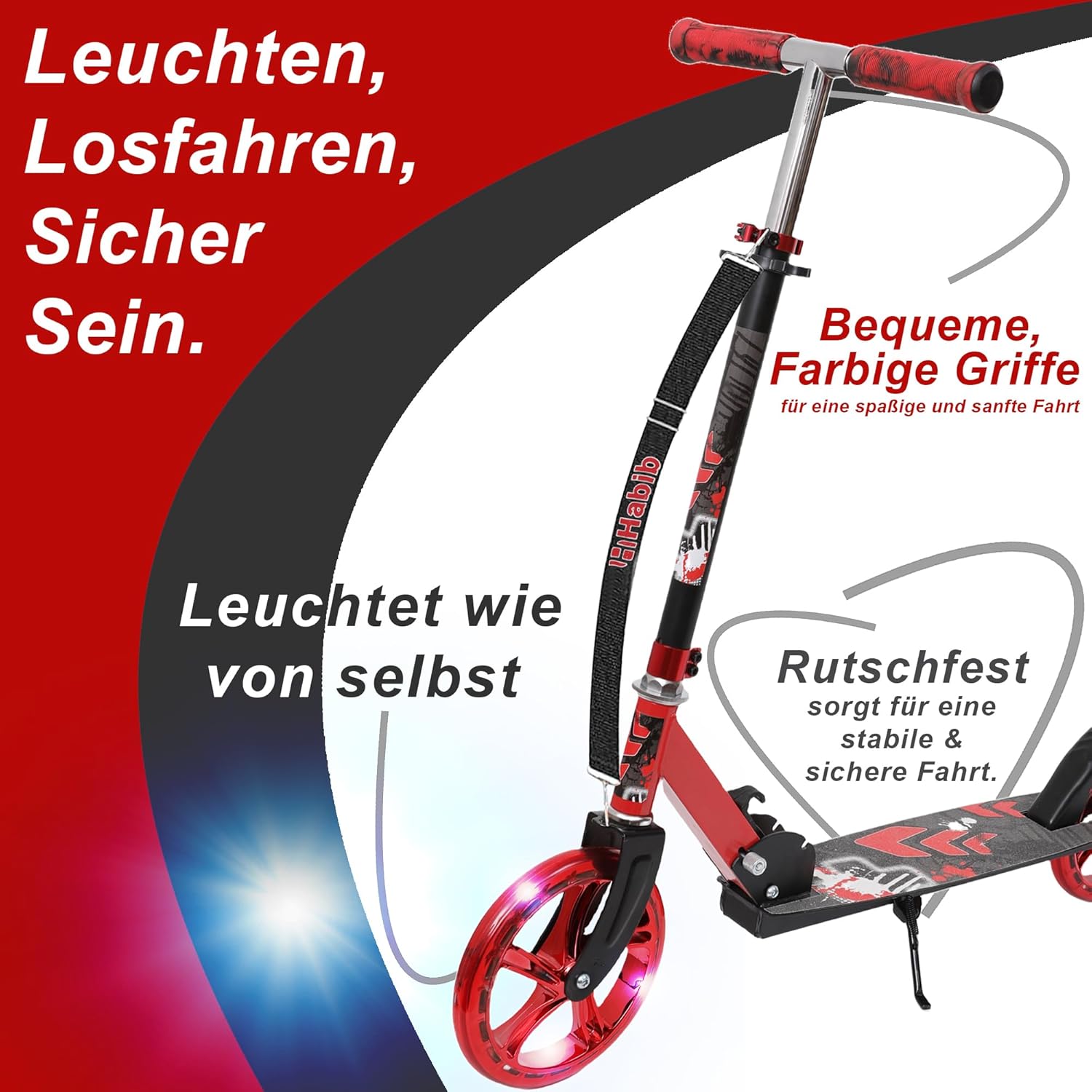 Habib Gruppe Kick Roller Children's Scooter - Foldable, 4 Levels Height Adjustable, XXL Wheels, Maximum Load 100 kg, Kick Scooter City Scooter for Large and Small – Bild 6