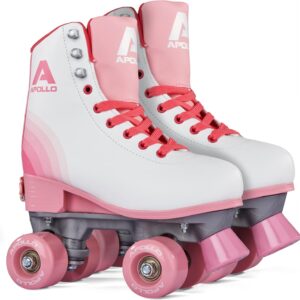Apollo Disco Roller Skates, Classic Roller Skates for Children and Adults, Adjustable Quad Skates, 3 Sizes, Adjustable from Children’s 12.5 to Adult 9, in Chic Designs