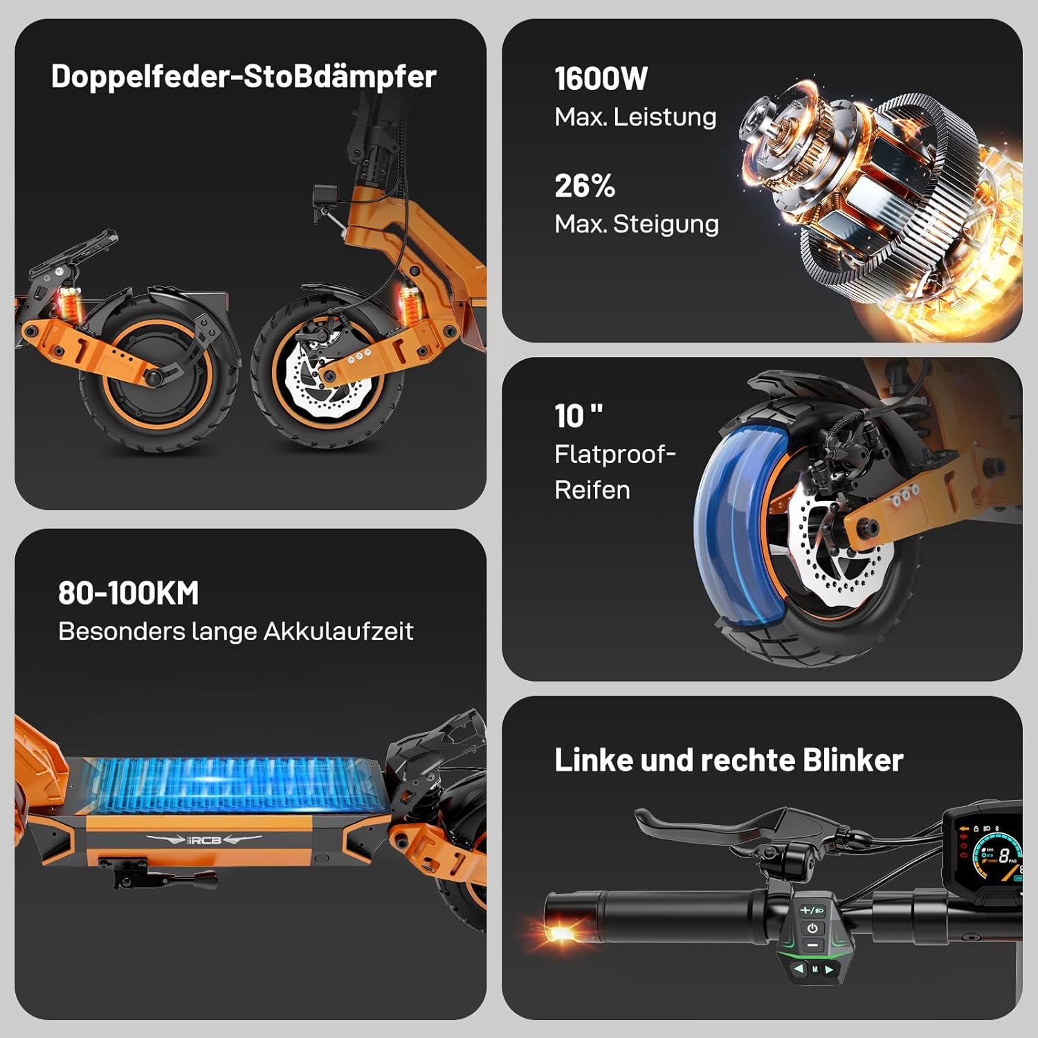 RCB D7/D7PRO(Ultra) E-Scooter, Electric Scooter for Adults with Road Approval (ABE), NFC/Indicator/App, 26% Incline 500W Motor Tip 1600.80-130 KM, 20.8-27 Ah, 10 Inch Self-Repairing Gel Tyres – Bild 2