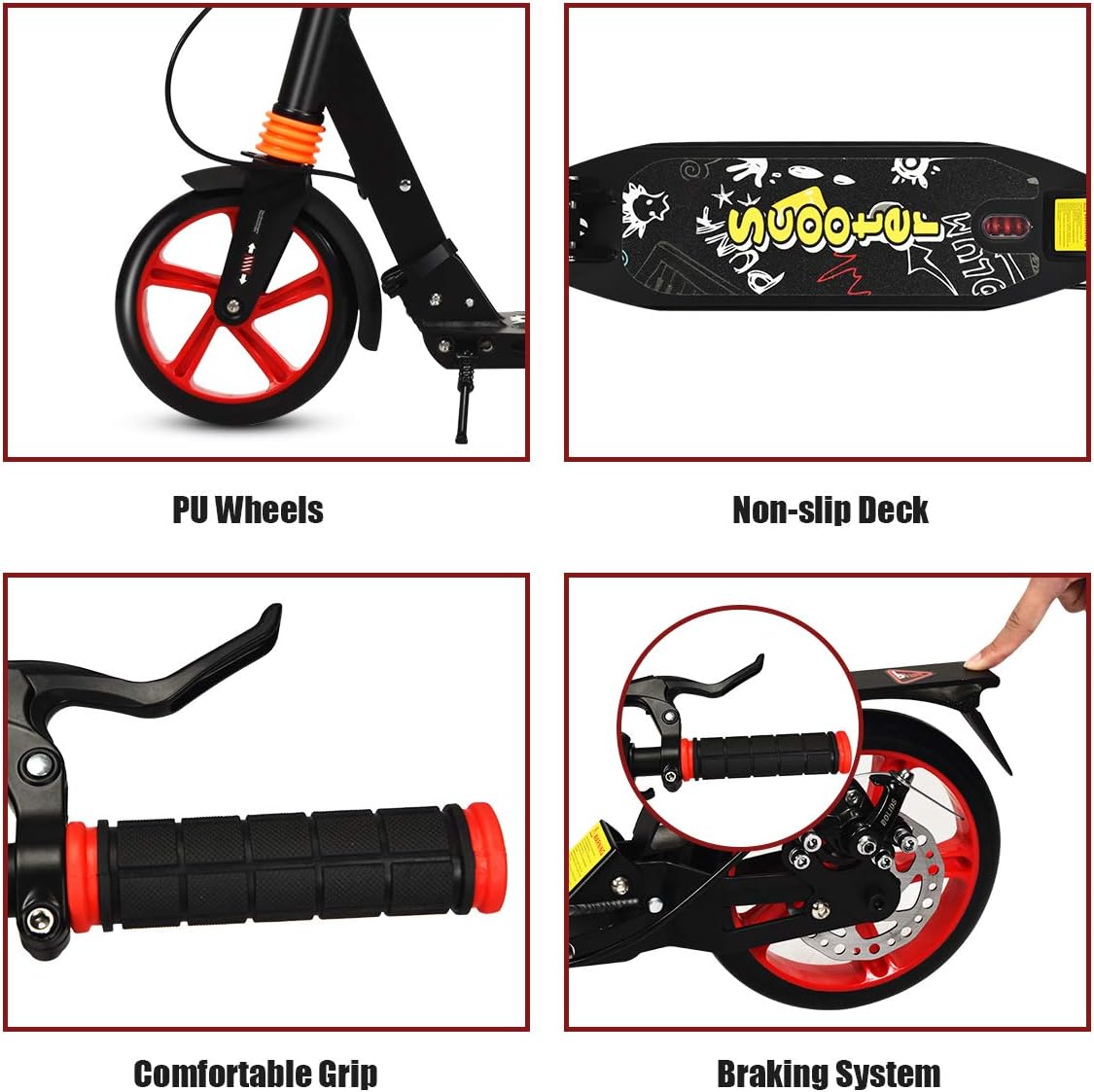 DREAMADE Aluminium Scooter with 200 mm PU Wheels, Kick Scooter City Scooter with Double Suspension and Carry Strap, Foldable & Height-Adjustable Scooter for Adults, Teenagers and Children from 8 Years – Bild 6