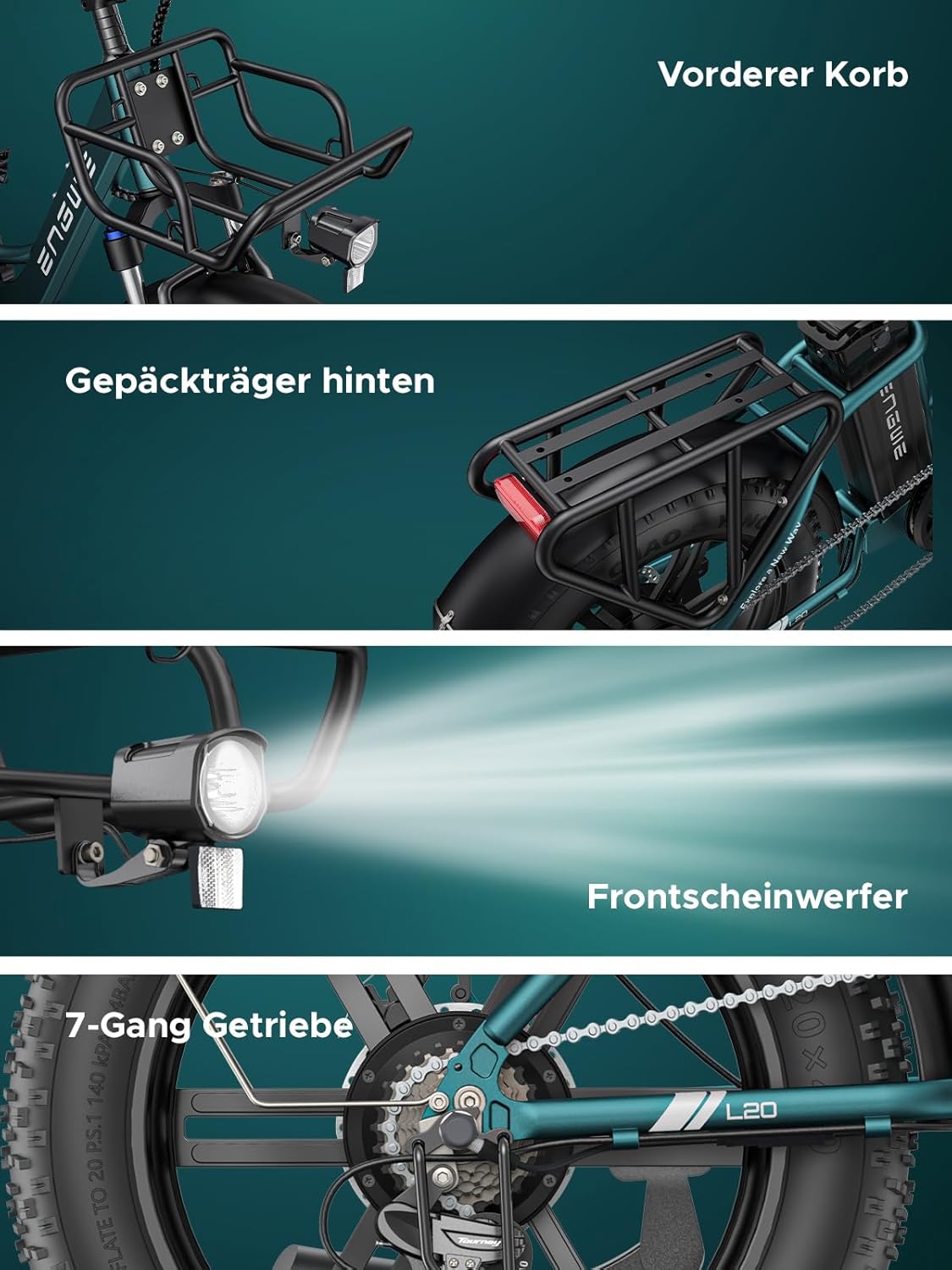 ENGWE L20 Boost Electric Bicycle for Adults, Removable Battery with 48 V 13 Ah, Range up to 126 Km, 20 x 4.0 Fat Tyres, 7 Gears Ebike – Bild 5