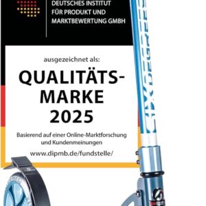 Six Degrees Aluminium Scooter with Folding Mechanism, Stand, 205 mm Test Winner, ABEC 7, Height Adjustable, GS Approved