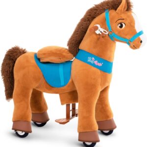 PonyCycle Horse for Riding, for Children 3-4 Years, 76 cm High, Riding Horse on Wheels with Handbrake, Rocking Horse Large Wheels, Brown Rolling Horse, Base Model E – E337
