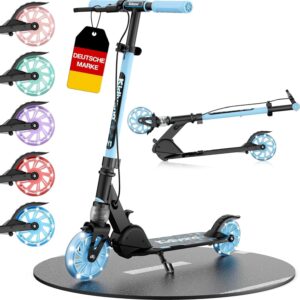Kinderroller Scooter ab 5 Jahren bis 50 kg – Tretroller für Jungen & Mädchen mit 120 mm PU-Leuchträdern, ABEC-5 Kugellager, Handbremse & Stoßdämpfung, klappbar & höhenverstellbar
