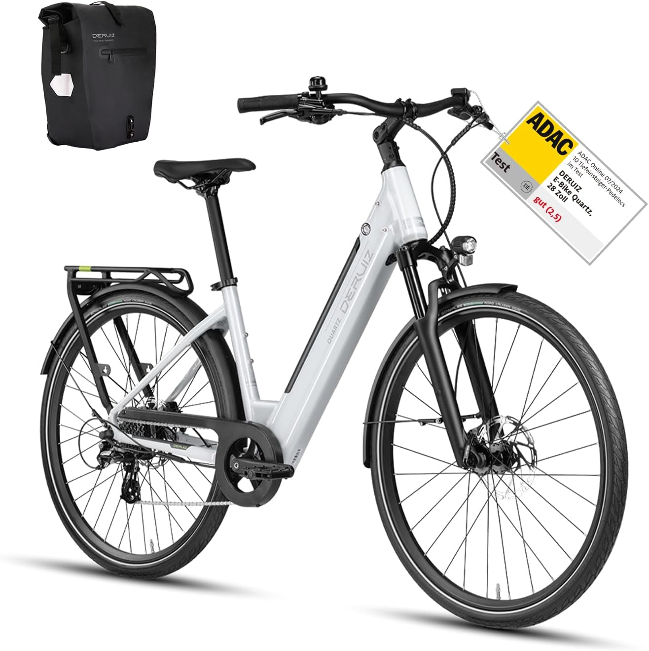 DERUIZ Quartz 28 Inch E-Bike for Men and Women, Electric Bicycle City & Trekking, 48 V Battery, up to 161 km Range, 8-Speed Gears, 55 Nm Torque, App Control, Hydraulic Disc Brakes