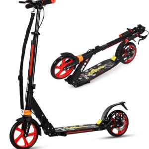 DREAMADE Aluminium Scooter with 200 mm PU Wheels, Kick Scooter City Scooter with Double Suspension and Carry Strap, Foldable & Height-Adjustable Scooter for Adults, Teenagers and Children from 8 Years