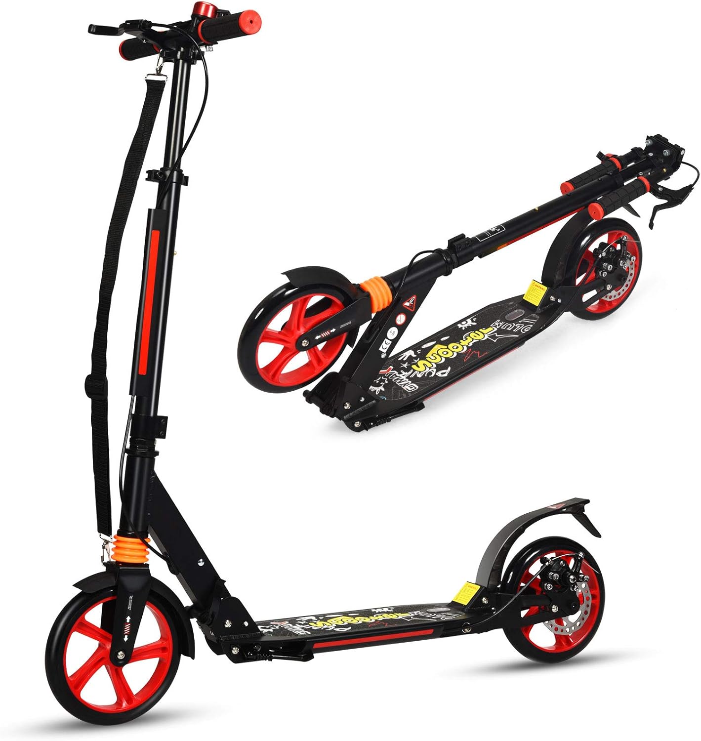 DREAMADE Aluminium Scooter with 200 mm PU Wheels, Kick Scooter City Scooter with Double Suspension and Carry Strap, Foldable & Height-Adjustable Scooter for Adults, Teenagers and Children from 8 Years