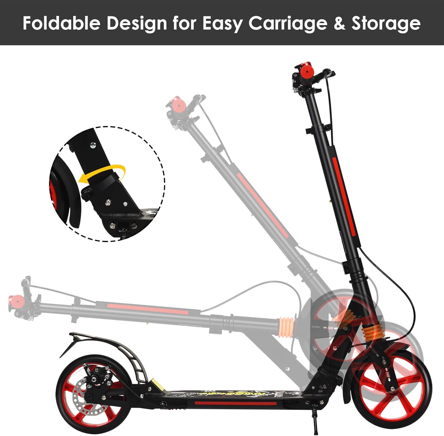 DREAMADE Aluminium Scooter with 200 mm PU Wheels, Kick Scooter City Scooter with Double Suspension and Carry Strap, Foldable & Height-Adjustable Scooter for Adults, Teenagers and Children from 8 Years – Bild 4
