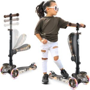 Hurtle Roller Kinder ab 2 Jahre – 3-Rad mit Klappsitz – LED Leuchträdern – Höhenverstellbar – Tretroller für Indoor & Outdoor – Mädchen & Jungen