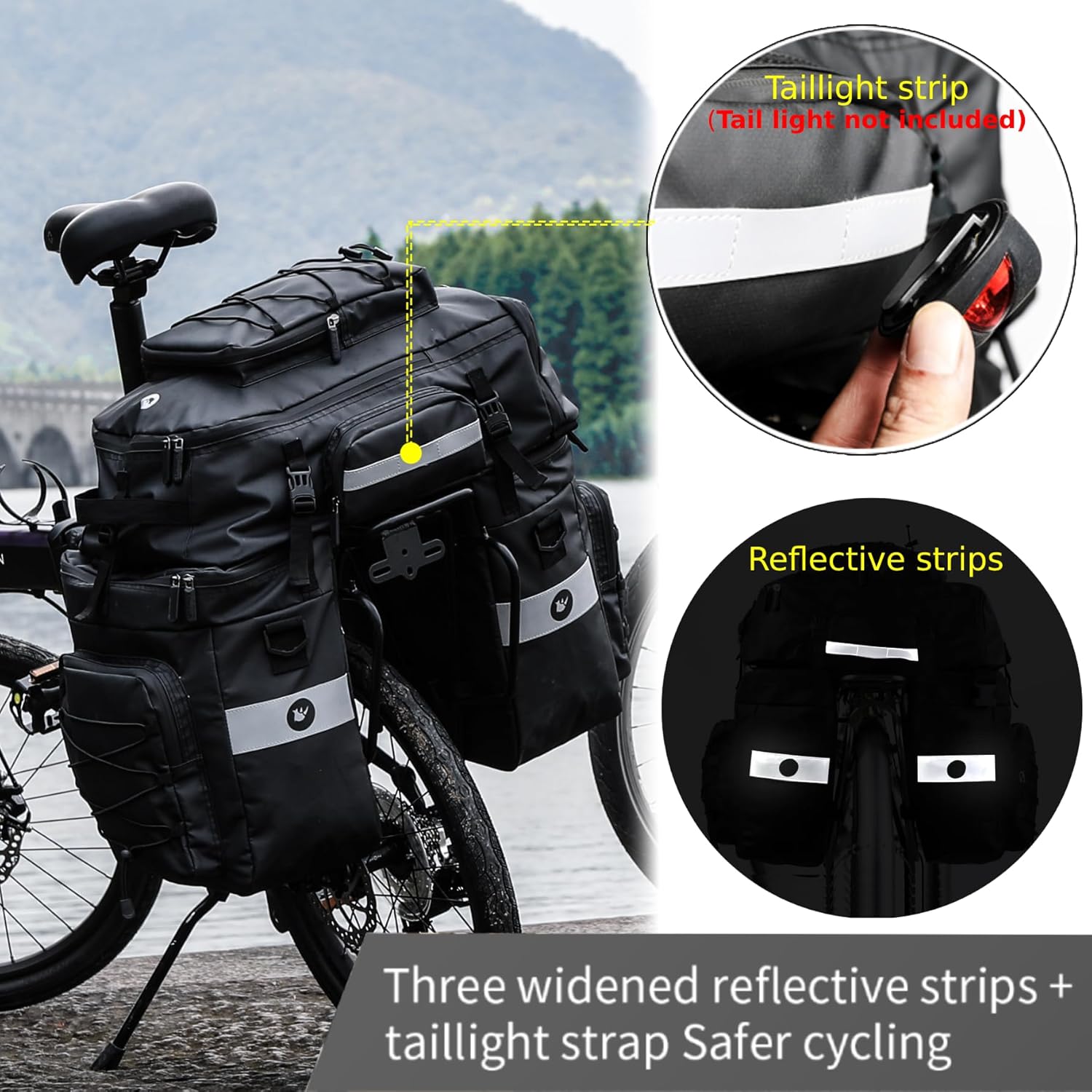 Baigio Bicycle Bag, 3-in-1 Multifunction Waterproof Pannier Rack Bag, 75L Cycling Pannier Rack Bag, Bicycle Travel Bag With Rain Cover, For Men, black – Bild 3