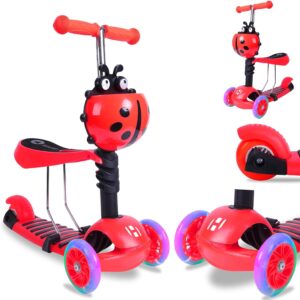 Habib Gruppe 3-in-1 Children’s Scooter for Boys and Girls – Removable Seat, LED Wheels, Height-Adjustable Handlebars, Scooter – Children’s Scooter Outdoor Game, for 2-8 Years Children