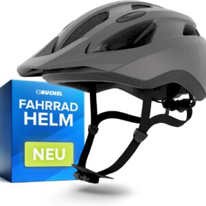 BÜCHEL Bicycle Helmet with In-Mould Technology & Cam Lock – Helmet for Children, Women and Men, with Chin Padding and Washable Fly Net – Bicycle Helmet 52-57 cm & 58-61 cm | Black, White, Grey
