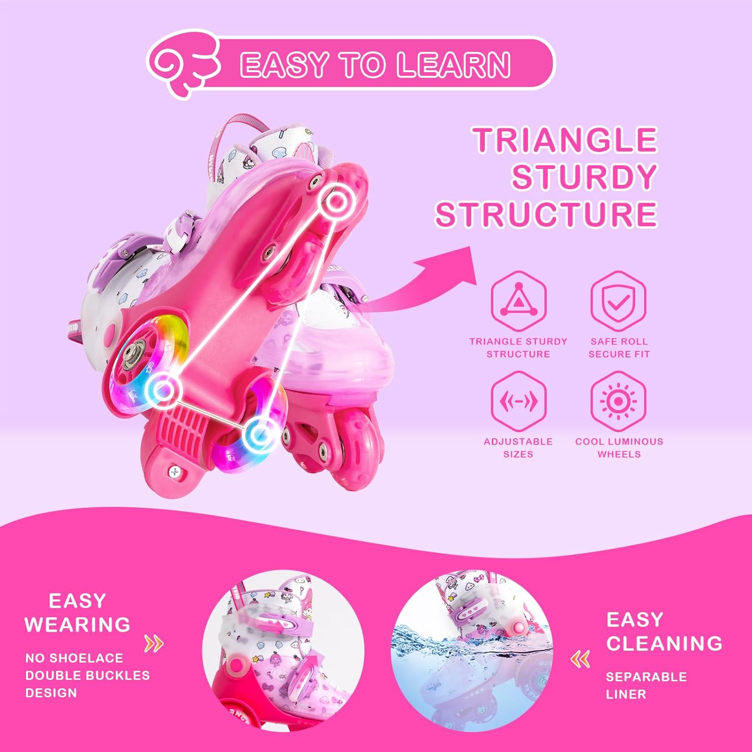 Children's Roller Skates, 4 Adjustable Sizes, Stable and Safe 3-Point Construction, Girls' Roller Skates for Beginners with Breathable Outer Material, Lightweight and Fun – Bild 3