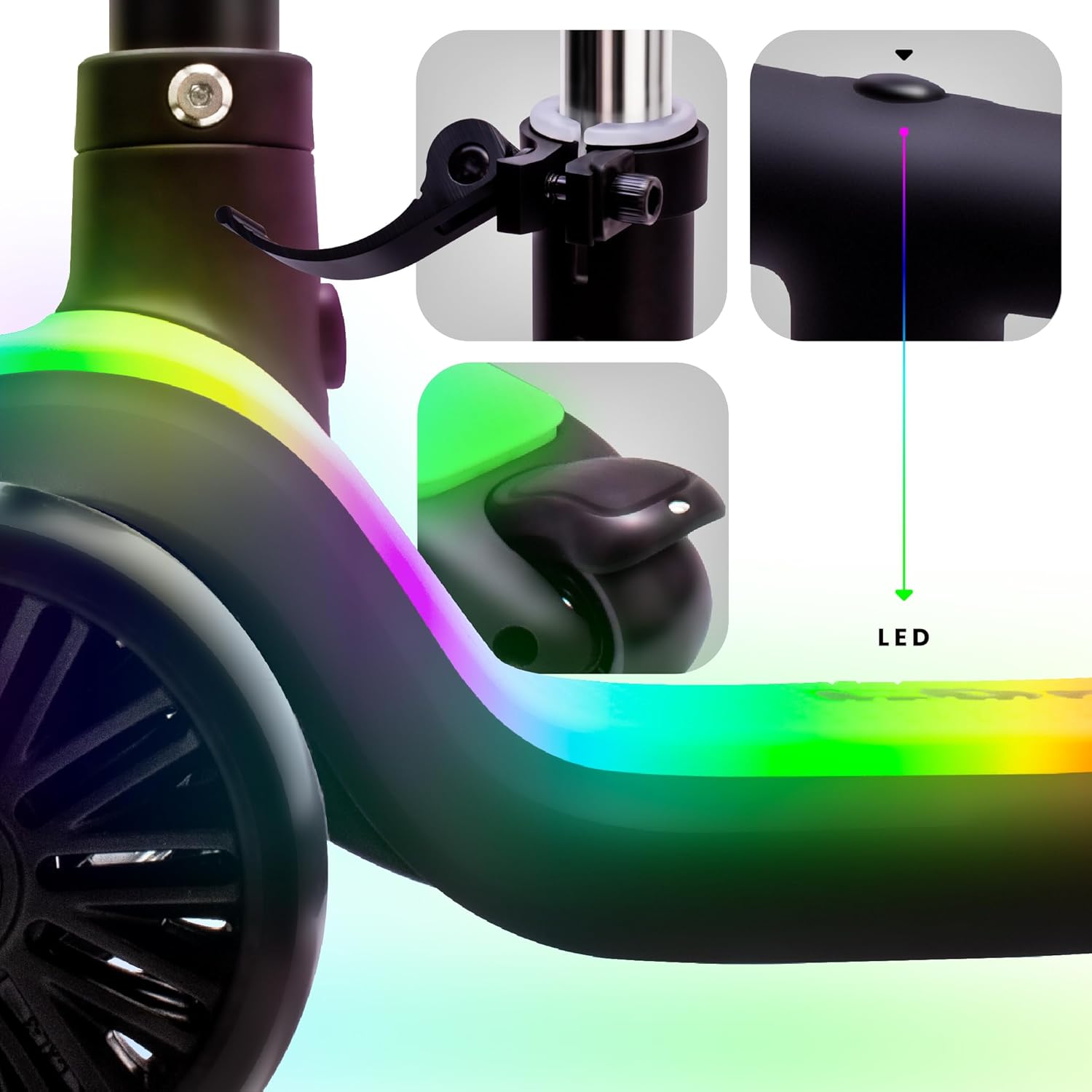 Lumi Ride Children's Scooter 3 Wheels Balance LED 3+, Foldable, Height-Adjustable Handlebar, Foot Brake, Non-Slip Footboard, Removable Handlebar – Bild 4