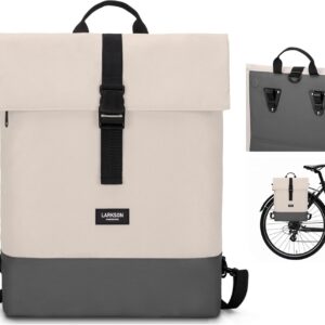 LARKSON Tammo Bike Bicycle Bags for Pannier Rack, Women and Men, Sand Grey, 2-in-1 Bicycle Bag: Rucksack and Rear Pannier Rack Bag, Water-Repellent