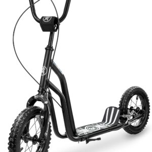 HyperMotion Viva 12 to 50 kg Scooter with Stand, Solid Steel Frame, 2 Brakes, Height Adjustable, 78 to 85 cm, Inflatable Wheels, 30 cm