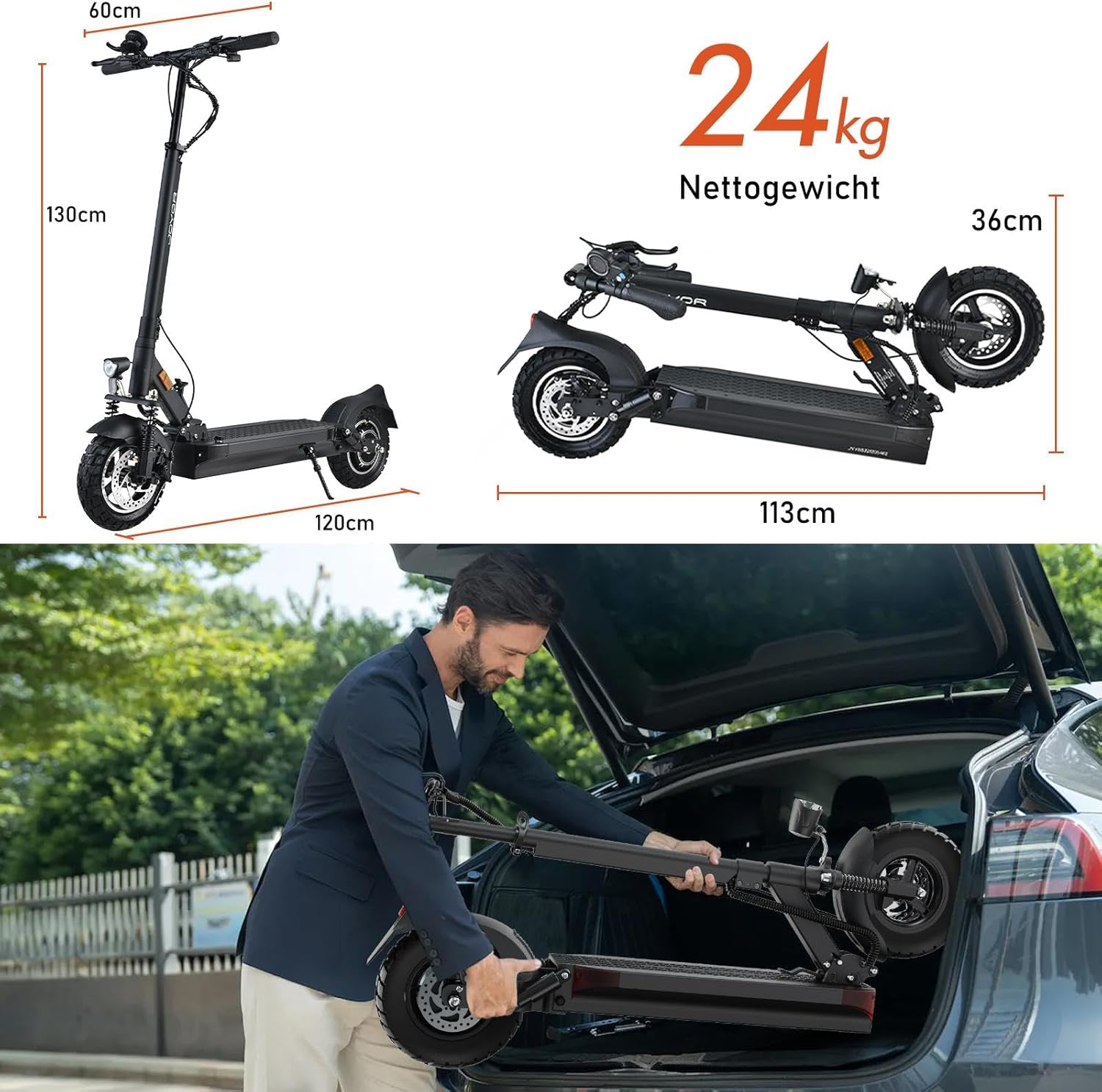 JOYOR Electric Scooter Y Series, Escooter 48 V 18/26 Ah Range 55-100 Km, Mechanical Brake System and Double Shock Absorption, Foldable E Scooter with 10 Inch Tyres – Bild 8