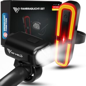 MIVELO Fahrradlicht Set mit Power-Akku, StVZO zugelassene Fahrradbeleuchtung USB aufladbar & wasserdicht, Fahrradlampe vorne & Fahrrad Rücklicht, Energieklasse A+++