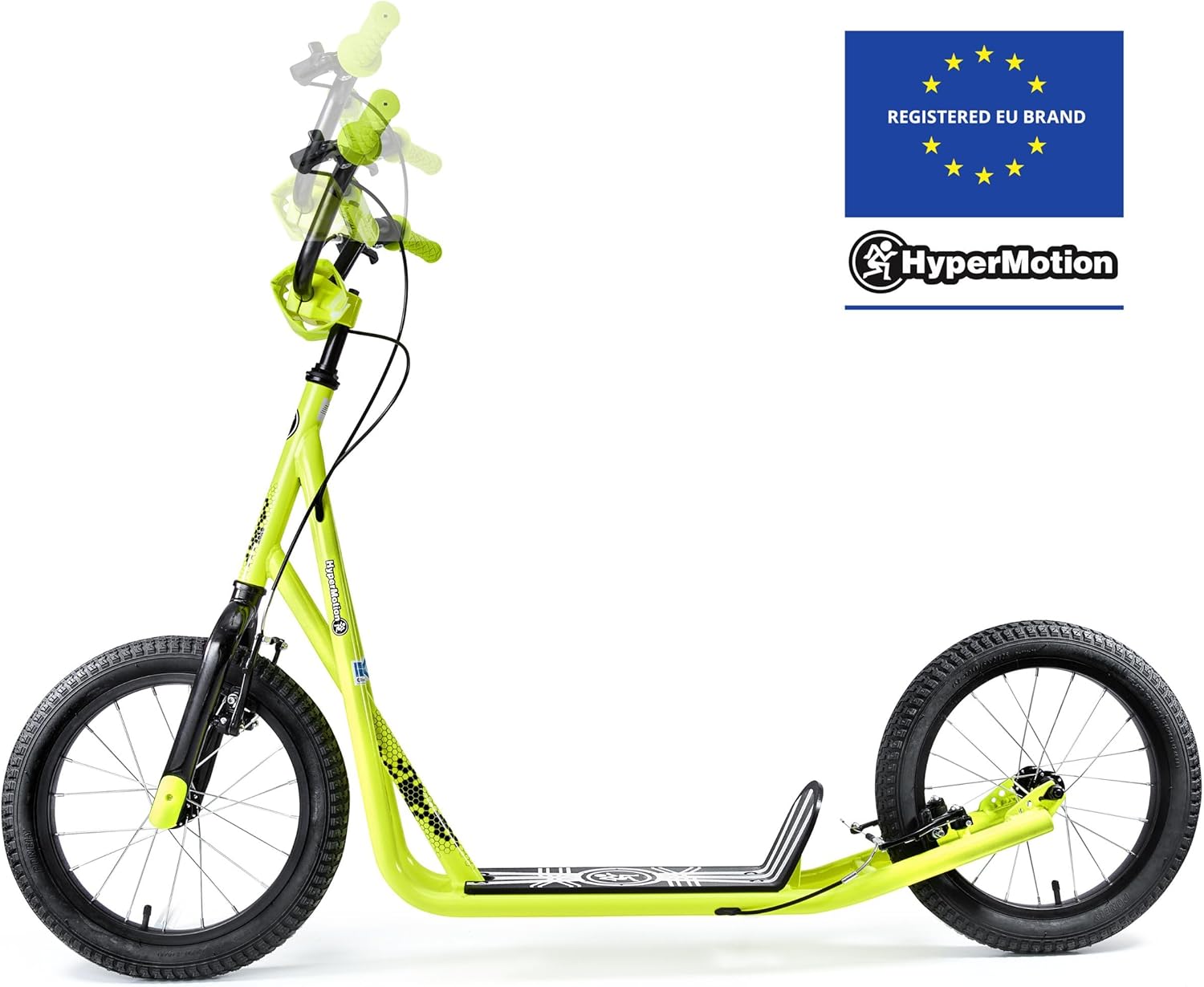 HyperMotion Runkie City Scooter 16 Inch Pneumatic Tyres, Height-Adjustable Handlebar, Double Brake System, Large Scooter for Children from 8 Years, Teenagers and Adults, Yellow – Bild 8