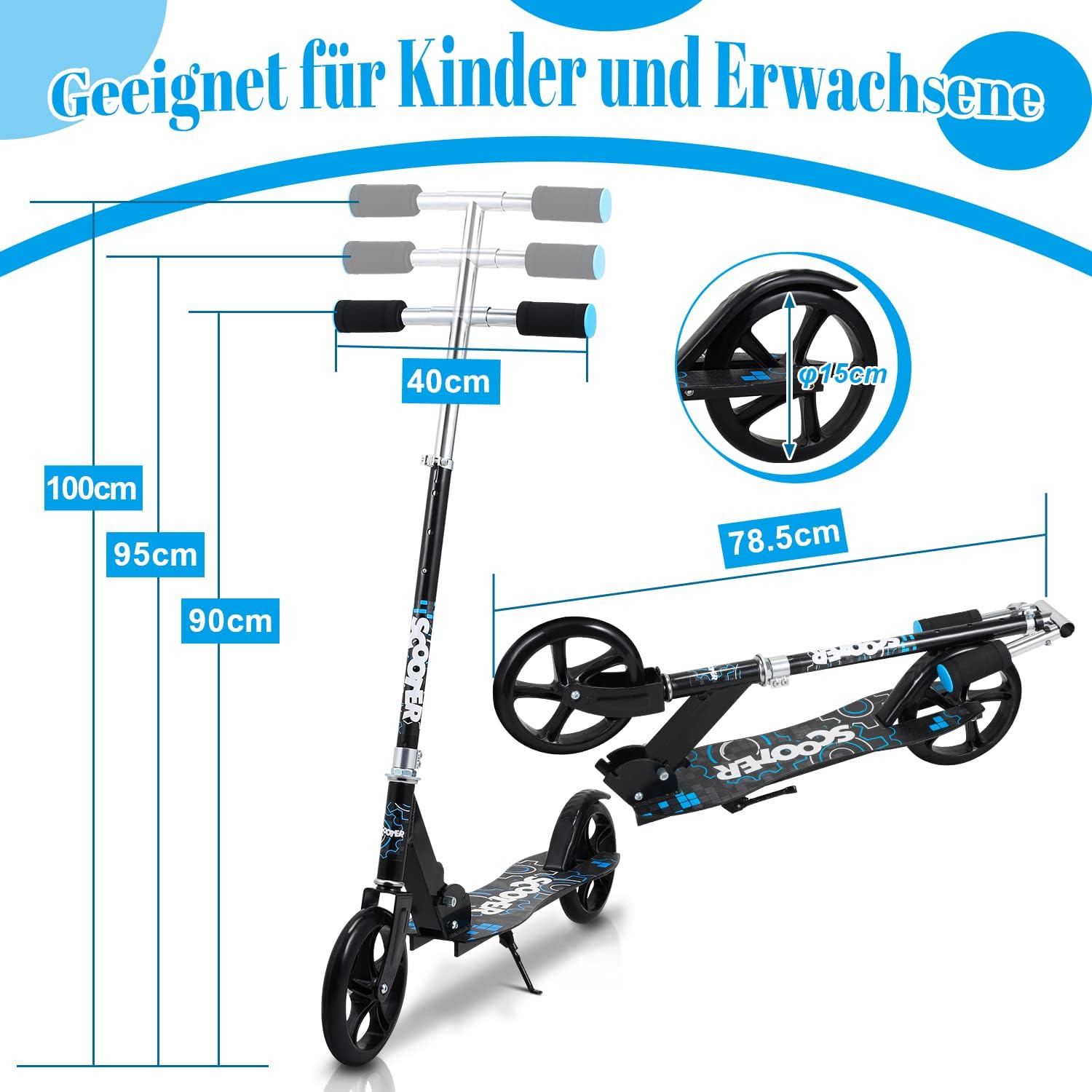 Children's Scooter Foldable City Scooter Height Adjustable with Big Wheel Wheels and Carry Strap Scooter Children Years – Bild 2
