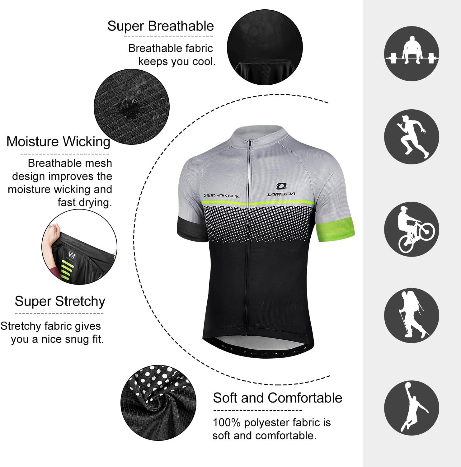 LAMEDA Short Sleeve Cycling Jersey Men's Elastic Breathable T-Shirt Jersey Functional Shirt Quick Drying Fabric Cycling Jersey for Cycling Outdoor Sports – Bild 8