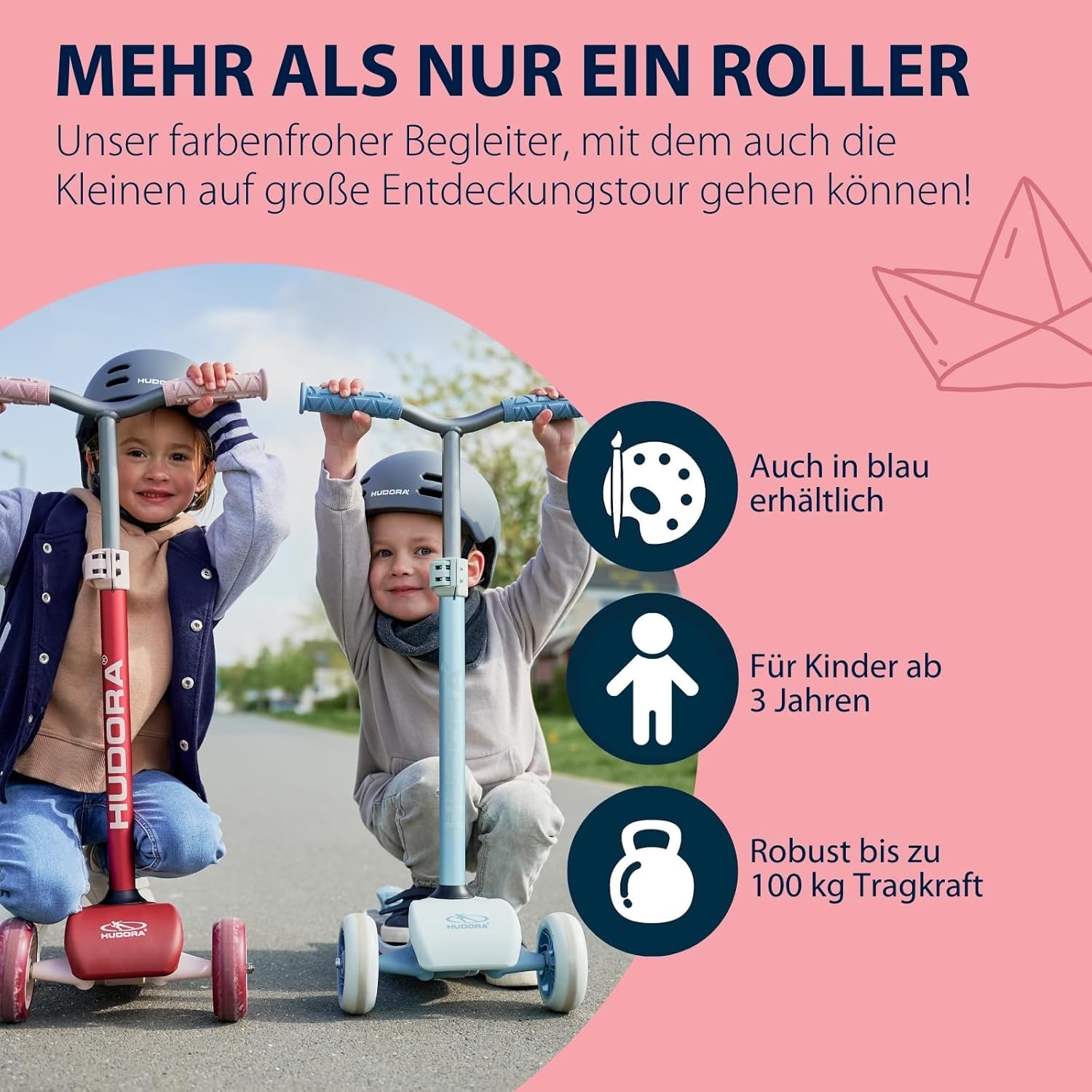 HUDORA Tri Scooter - Sturdy Tricycle Scooter with Large Tread - Height-Adjustable & Foldable City Scooter for up to 100 kg - Aluminium Tricycle Scooter for Children and Teenagers – Bild 6