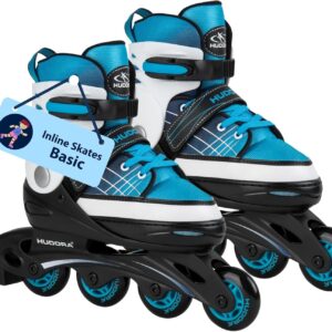 HUDORA Basic Inline Skates in Blue/Mint – Inline Skates for Children and Teenagers in Various Sizes – Roller Skates Adjustable up to 4 Sizes – Ideal as a High-Quality Entry Model