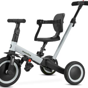 Tricycle from 1 year with push bar 6-in-1 – grey balance bike – tricycle with push bar – baby bike from 1 year – bicycle children – balance bikes – safety walking bike for your child thanks to 3-point belt
