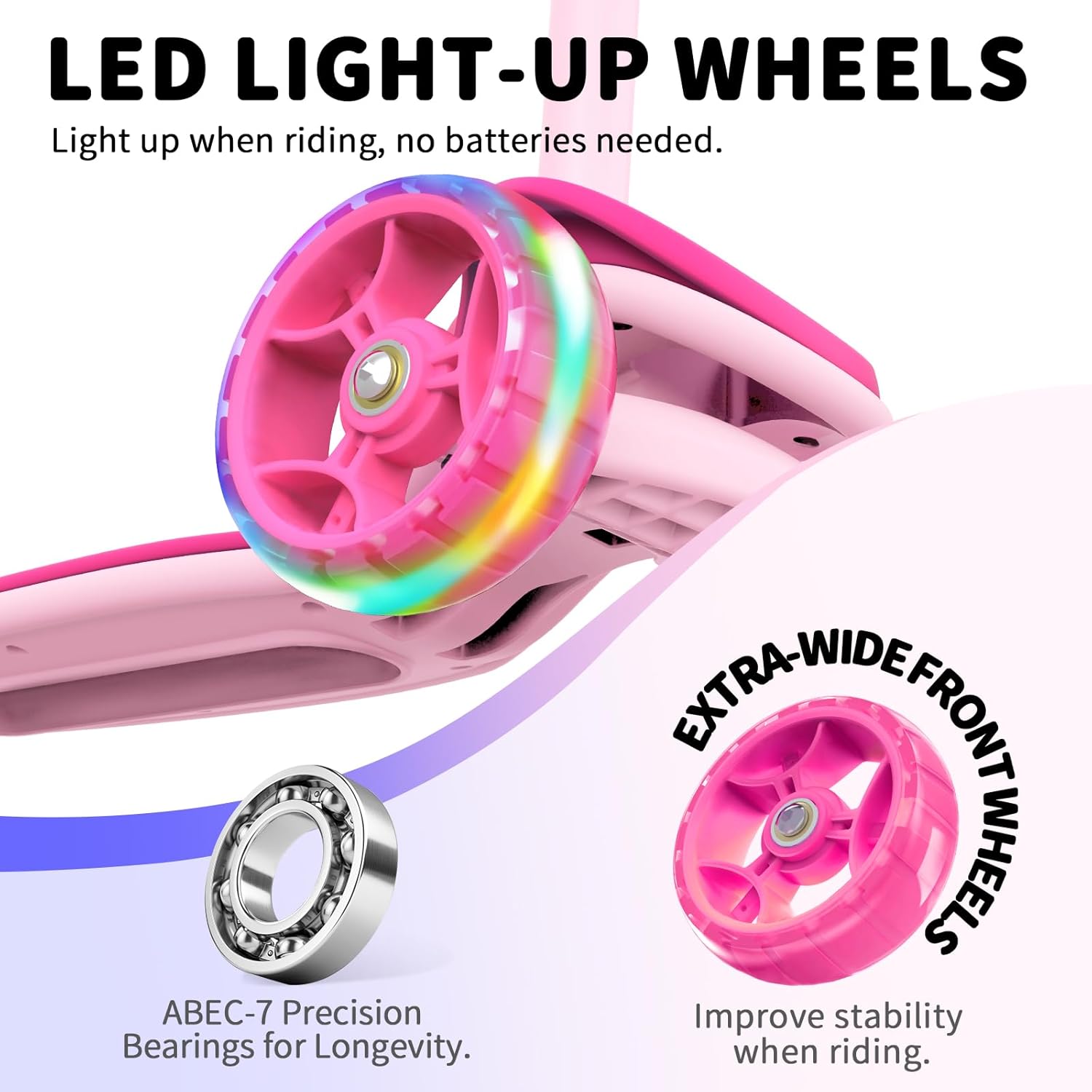 BELEEV A8 Scooter Children 6 Years, Foldable Premium Tricycle Scooter with LED Light Wheels, 4 Height Adjustable, Extra Wide & Non-Slip Platform, 3 Wheels Scooter for Girls Boys 3-12 Years – Bild 5