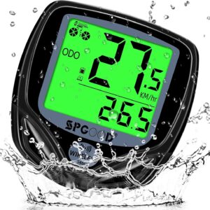 SPGOOD Wireless Bicycle Computer, 19 Functions, IP54 Waterproof with Backlit Display, Bicycle Speedometer, Automatic Start/Stop Bicycle Speedometer, Wireless, Speedometer Bicycle Black (Black)