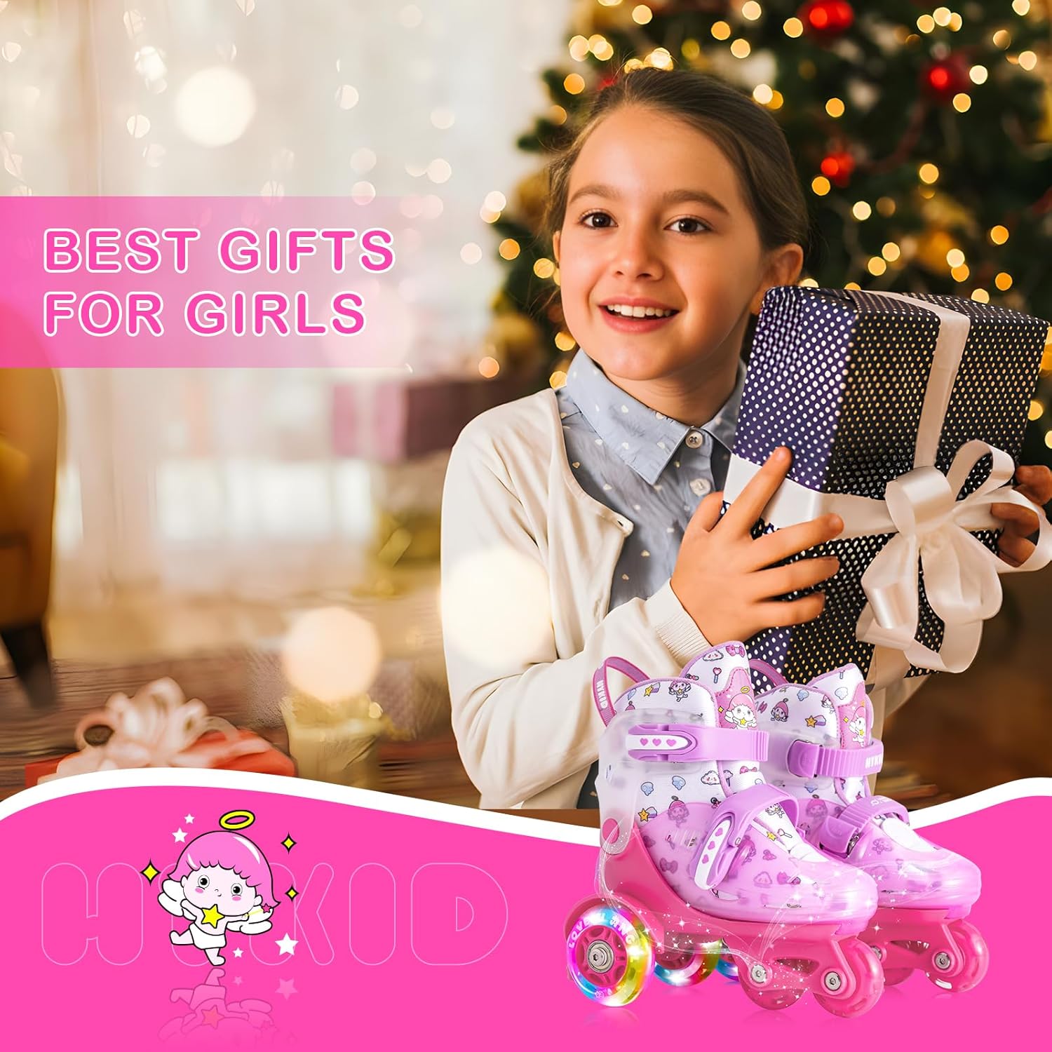 Children's Roller Skates, 4 Adjustable Sizes, Stable and Safe 3-Point Construction, Girls' Roller Skates for Beginners with Breathable Outer Material, Lightweight and Fun – Bild 2